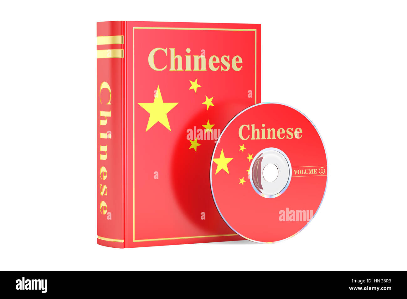 Livre chinois avec pavillon de Chine et disque CD, rendu 3D isolé sur fond blanc Banque D'Images