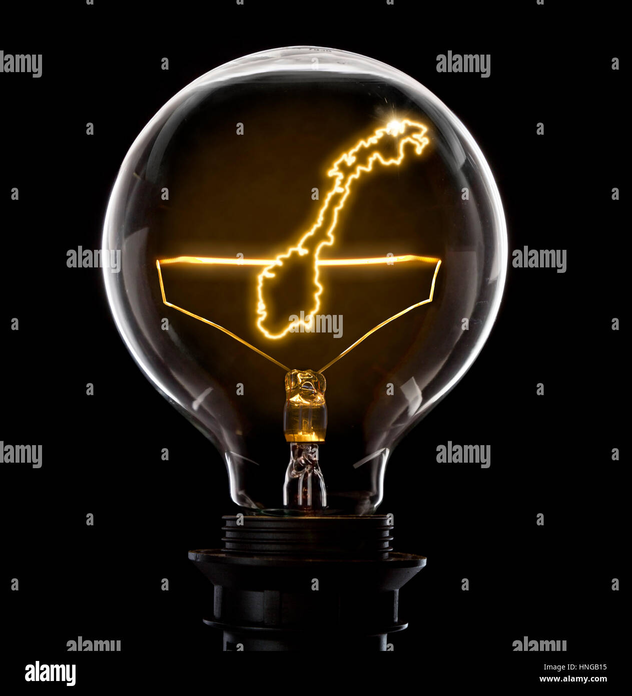 Ampoule électrique propre et brillante avec la Norvège comme un fil lumineux.(série) Banque D'Images