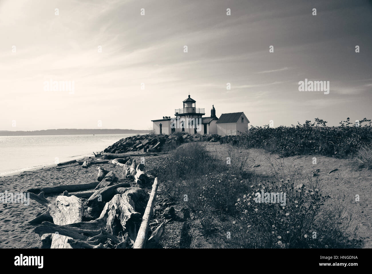 Le phare de West Point à Seattle, WA. Banque D'Images