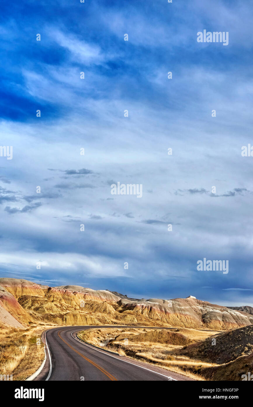 Route pittoresque dans Badlands National Park (Dakota du Sud, USA. Banque D'Images