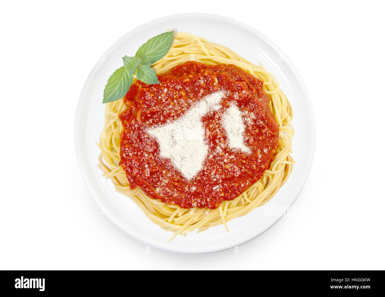Plats préparés plat de pâtes avec sauce tomate et fromage parmesan en forme de Brunei .(série) Banque D'Images