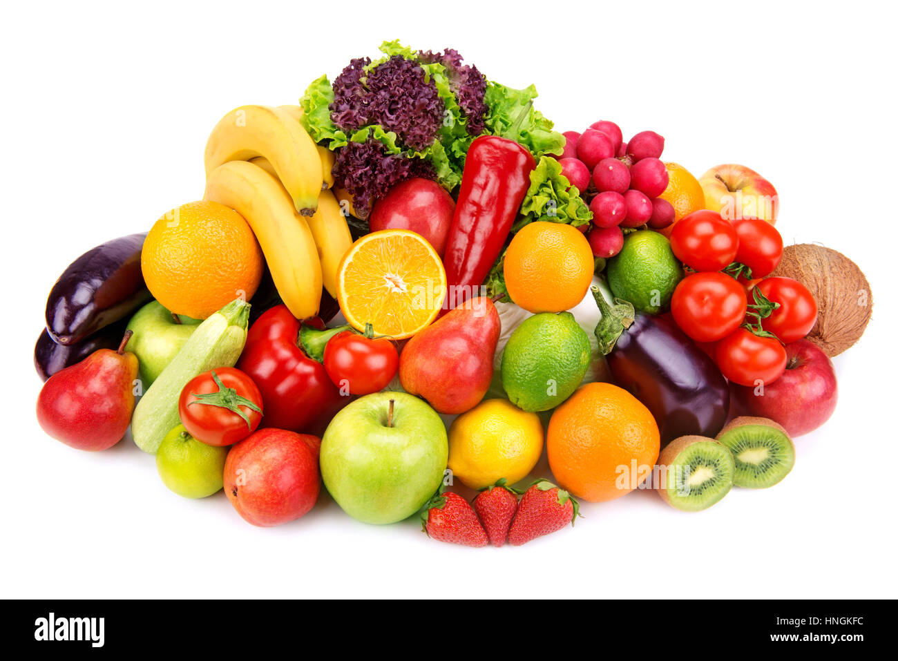 Ensemble de fruits et légumes frais isolé sur fond blanc Banque D'Images