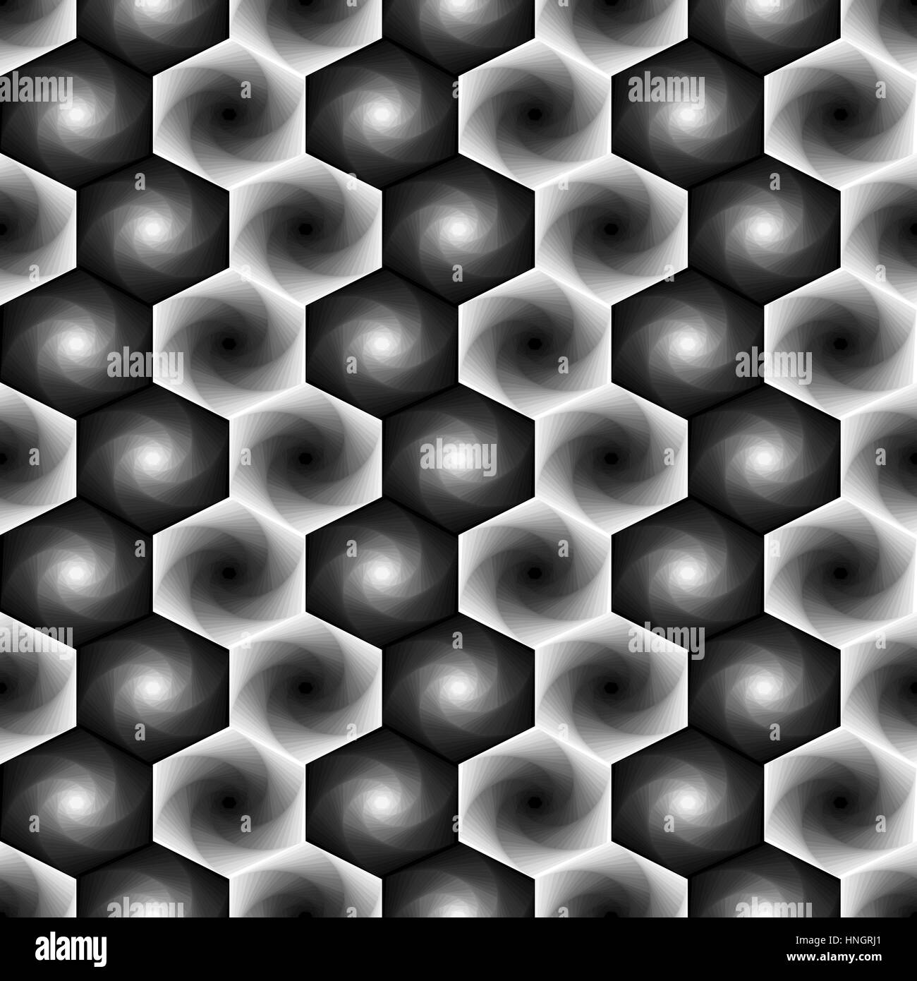 Résumé motif vectoriel continu avec rotation des formes hexagonales formant les séquences dans des tons gris Illustration de Vecteur