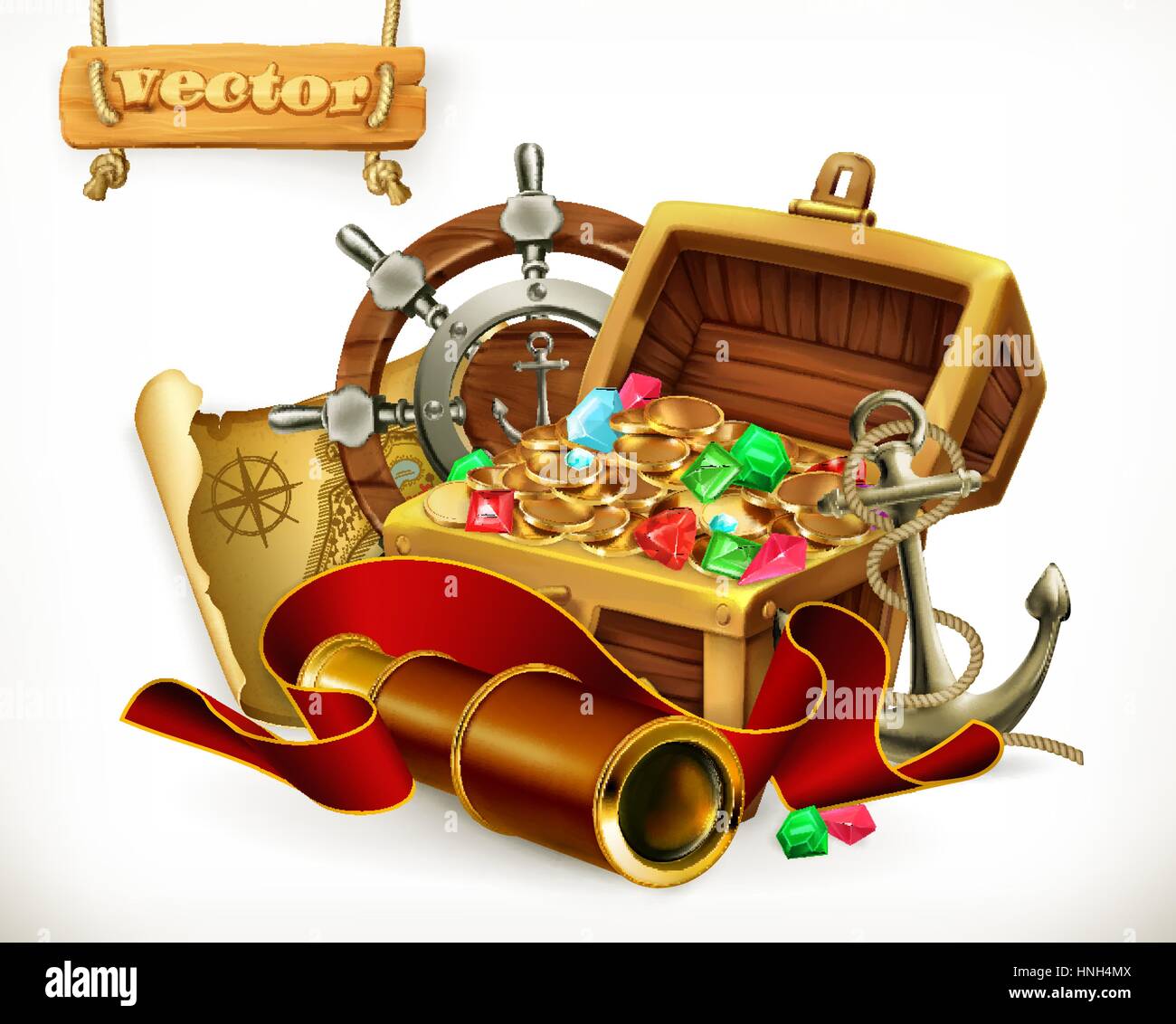 Trésor de pirate. 3d aventure vector illustration Illustration de Vecteur