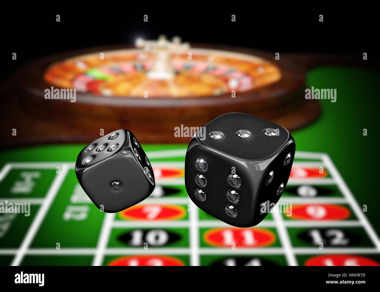 La roulette de casino et de dés de diamants de droit rendu 3D Banque D'Images