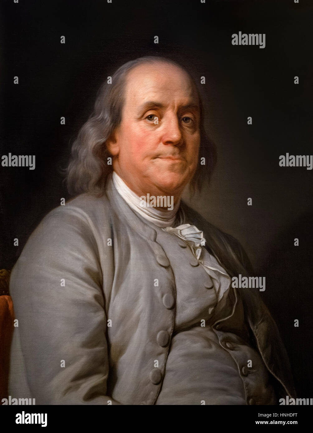 Benjamin Franklin, portrait par Pierre Duplessis, huile sur toile, c.1785 Banque D'Images