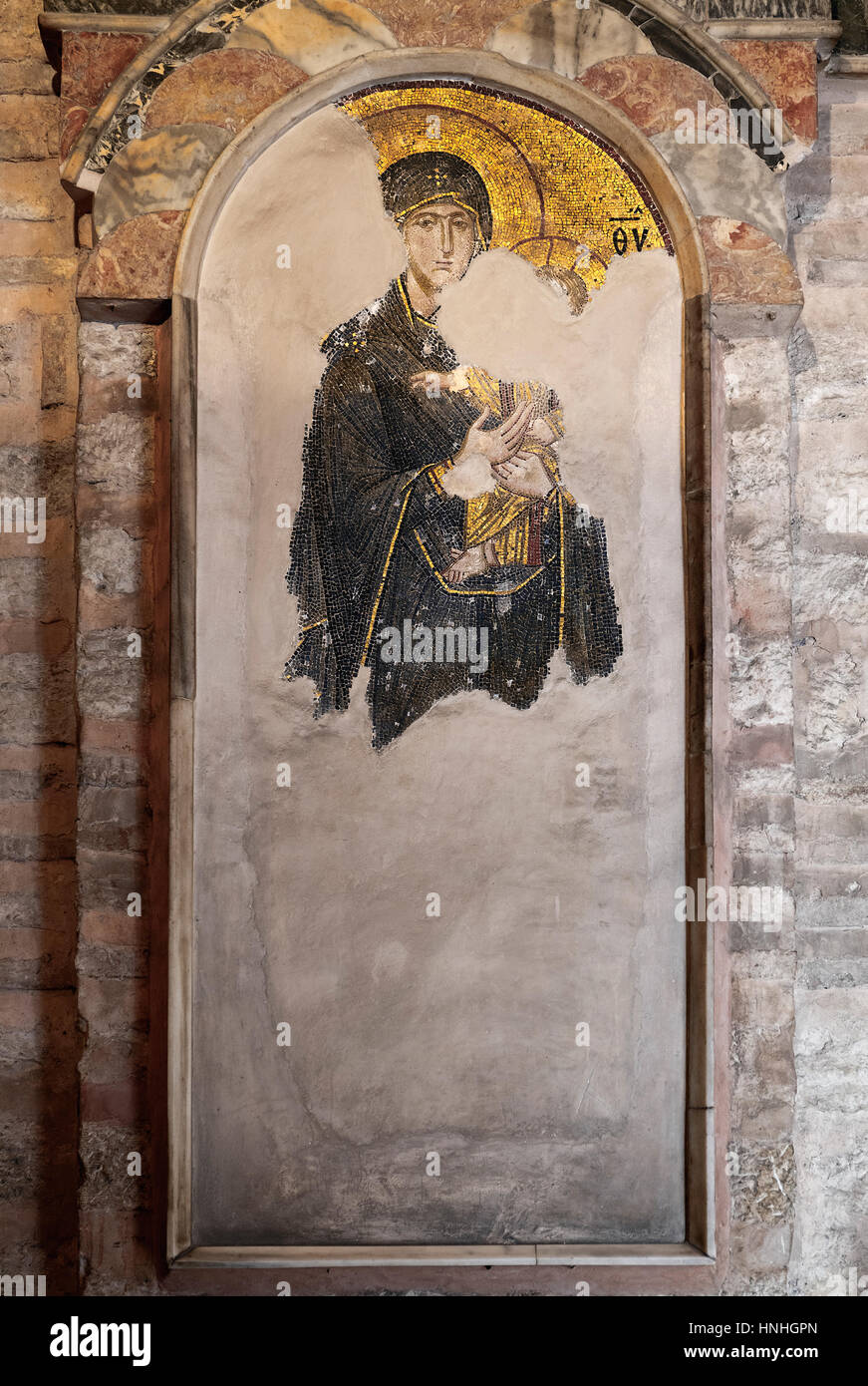 ISTANBUL, TURQUIE - le 23 décembre 2015 : Mosaïque de la Vierge Mère avec enfant, à l'église de Chora une belle église Byzantine. Banque D'Images