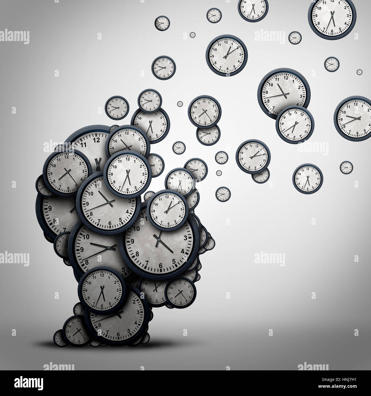 Le temps de planification de concept d'affaires ou de l'émaciation minutes comme un groupe de pièces ou en forme d'horloges comme une tête humaine. Banque D'Images
