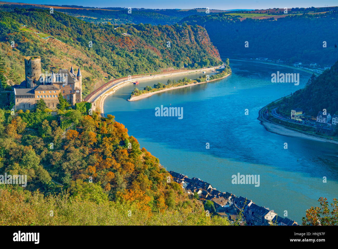 Château Katz, Rhin, Allemagne , région de la Rhénanie. Château du 13ème siècle de la vallée du Haut-Rhin moyen Site du patrimoine mondial de l'UNESCO Banque D'Images