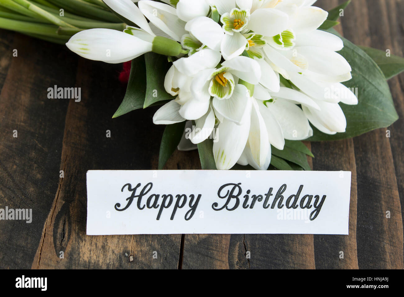 Joyeux Anniversaire Carte avec bouquet de perce-neige. Banque D'Images