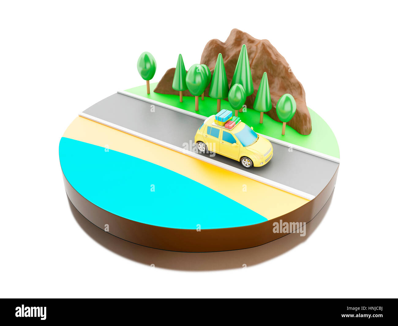 3D illustration. Voiture avec une assurance on road trip.Travel concept. Isolé sur fond blanc Banque D'Images