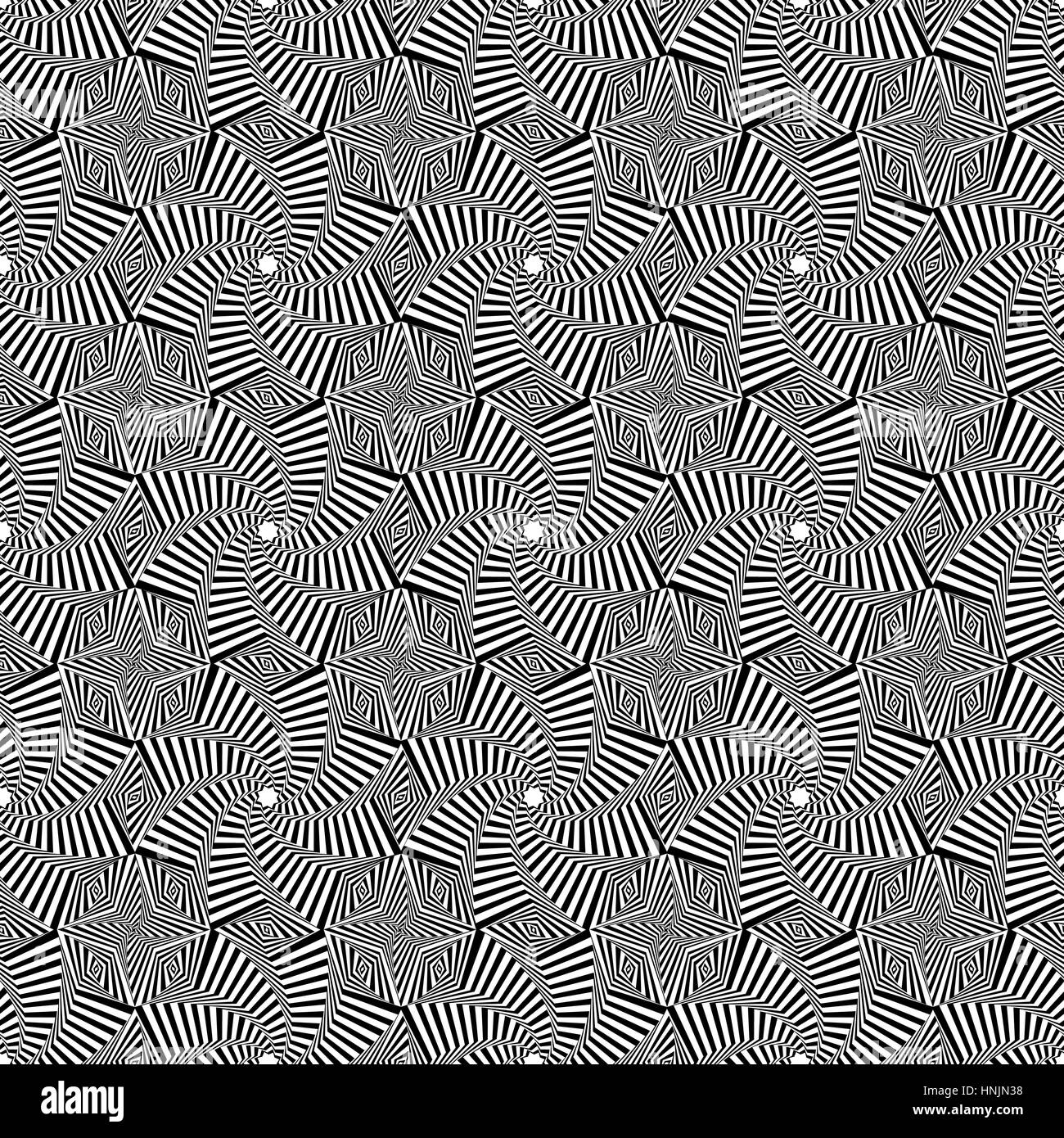 Abstract vector transparente avec motif noir et blanc octogonal concentriques étoiles formant les séquences qui tourbillonnent Illustration de Vecteur