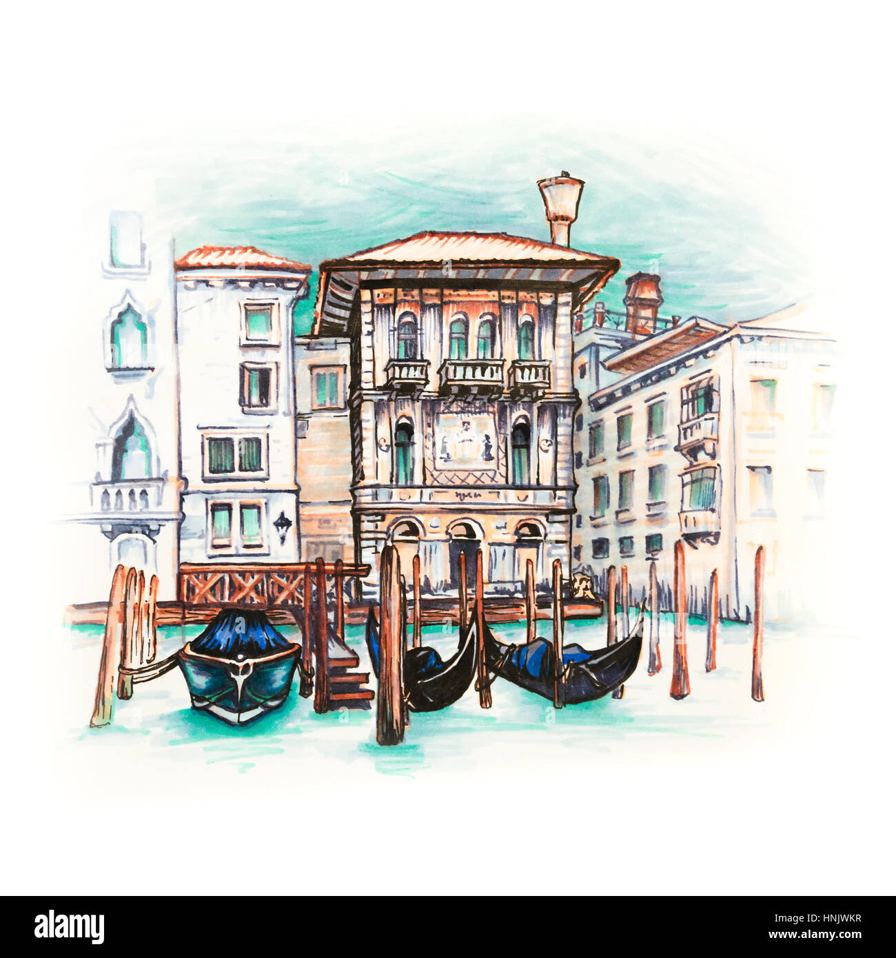 En style gothique vénitien Palazzo sur le Grand Canal en été 24, Venise, Italie. Banque D'Images