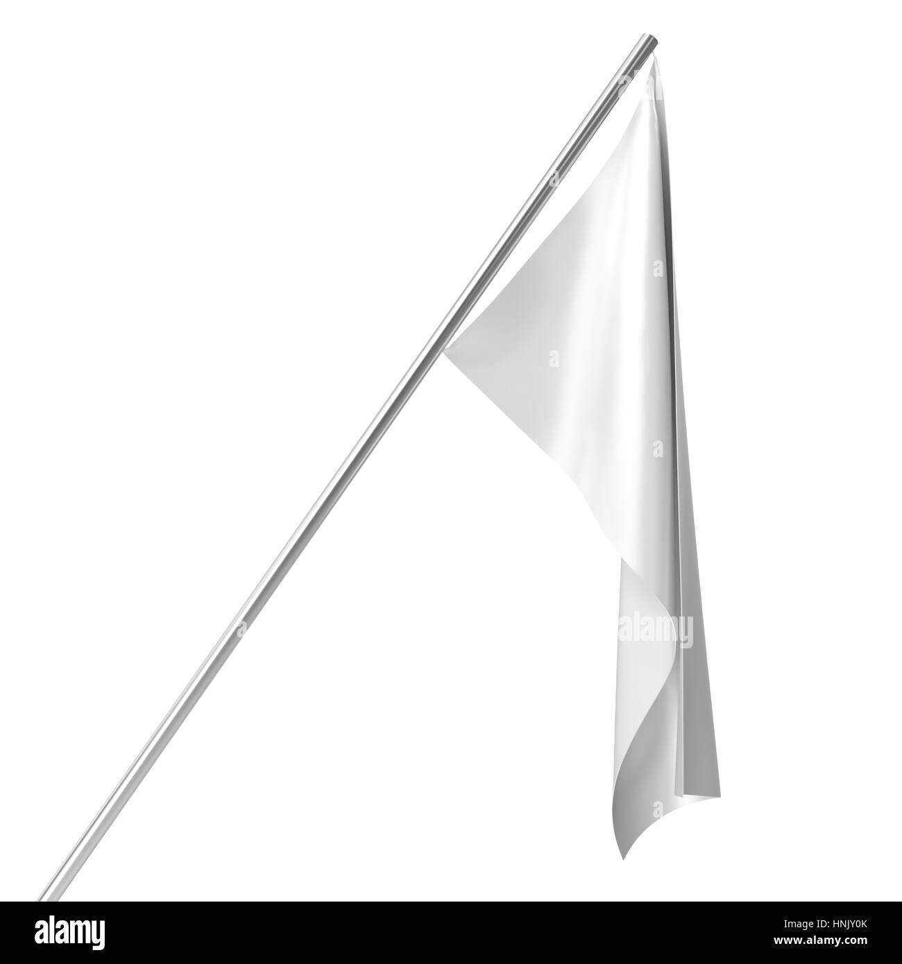 Drapeau blanc sur un mât à drapeau, maquette vide reste isolé sur fond blanc. Maquette vierge pour vos projets de conception, rendu 3D Banque D'Images