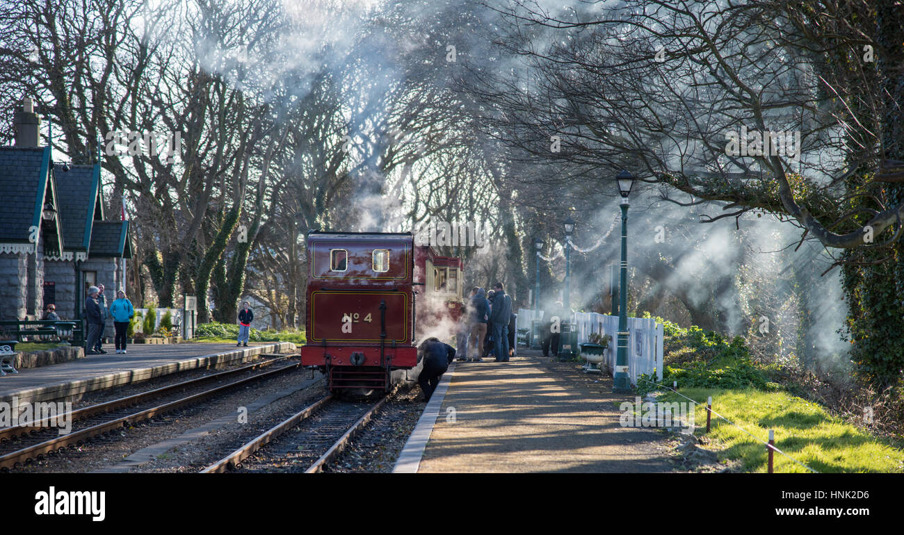 Locomotive à vapeur n°4, 'Loch', construit en 1874. Contrôler tout est en ordre à Castletown, Ile de Man. Banque D'Images