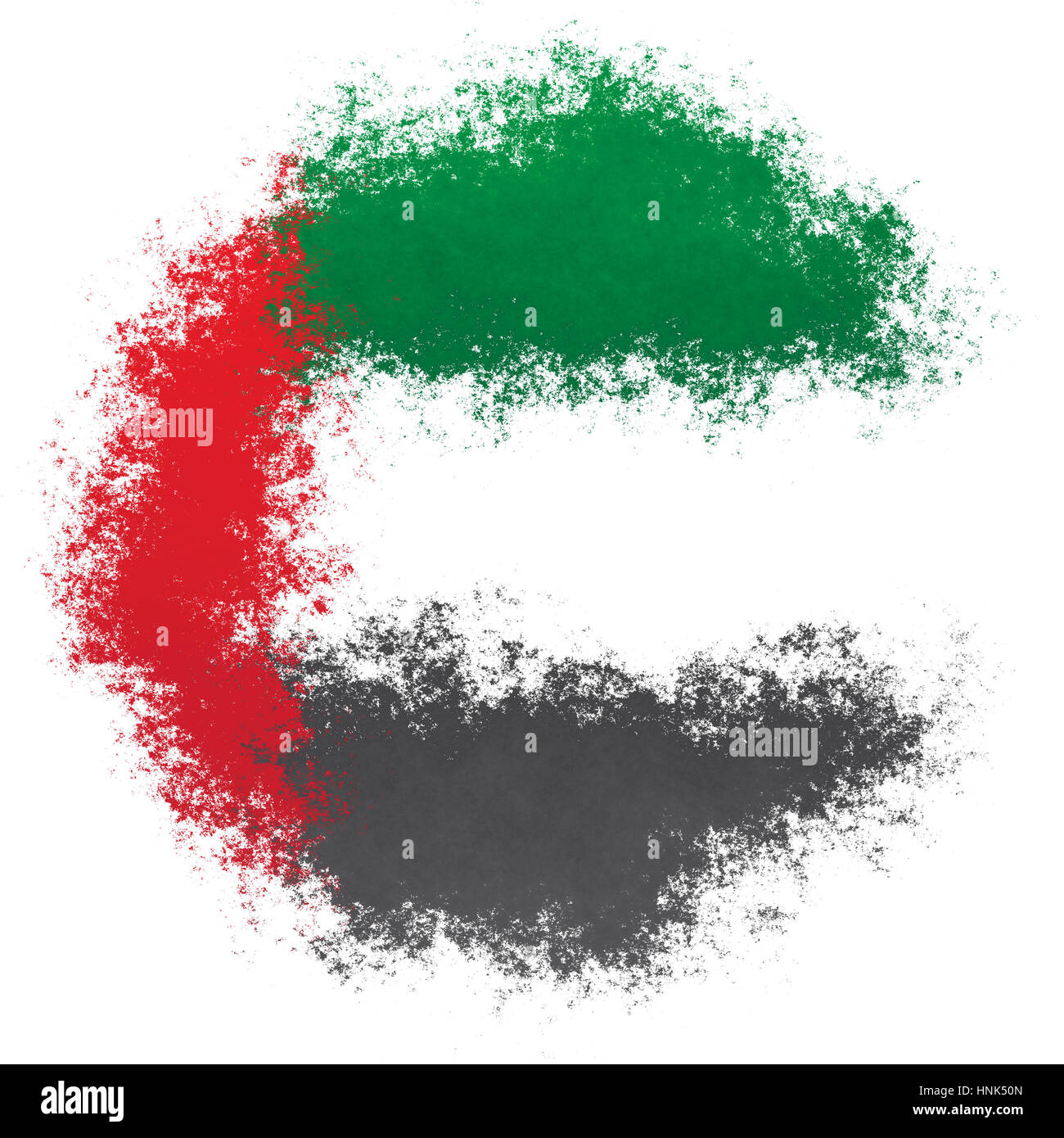 Spray couleur drapeau stylisé des Emirats arabes unis sur fond blanc Banque D'Images