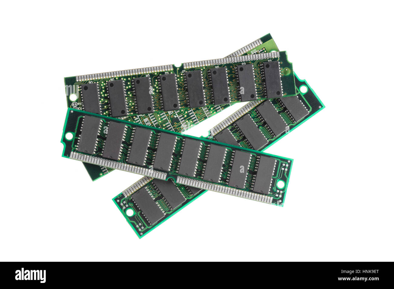 SIMM 72 broches gros plan RAM isolé sur fond blanc Banque D'Images