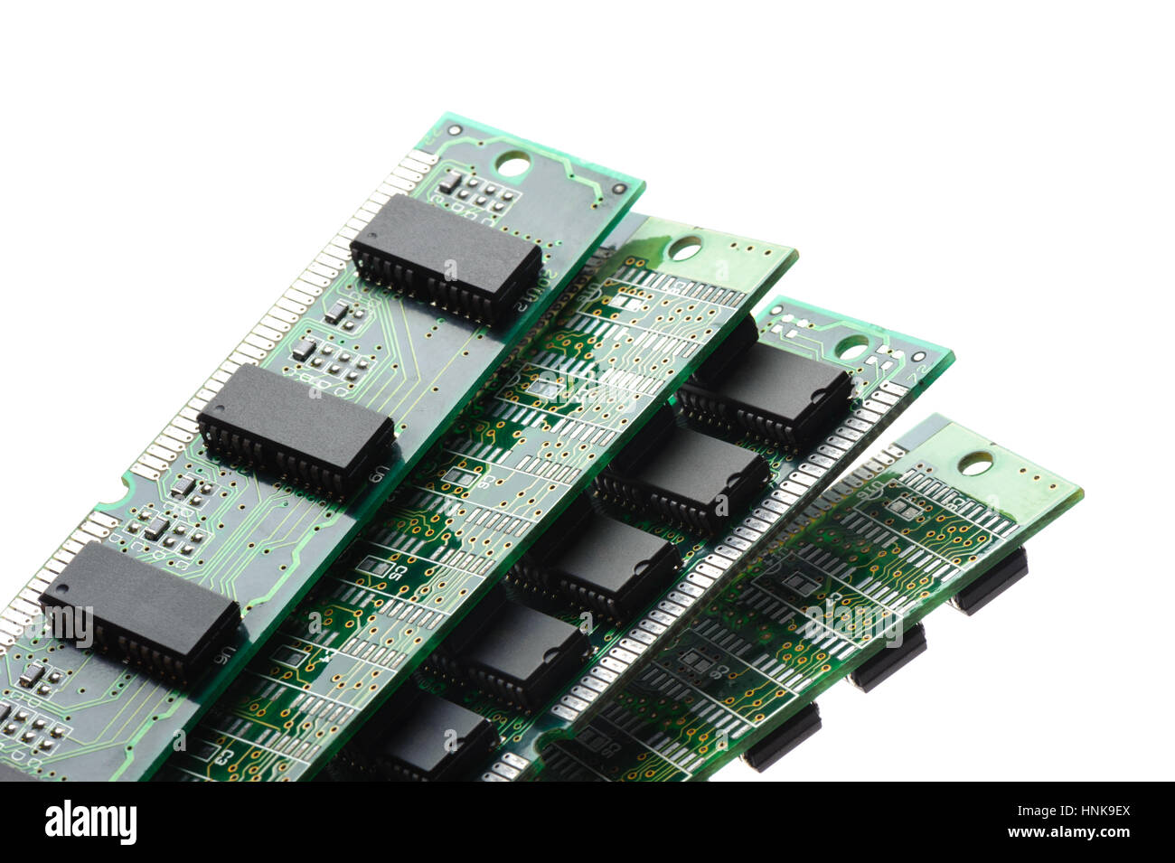 SIMM 72 broches gros plan RAM isolé sur fond blanc Banque D'Images