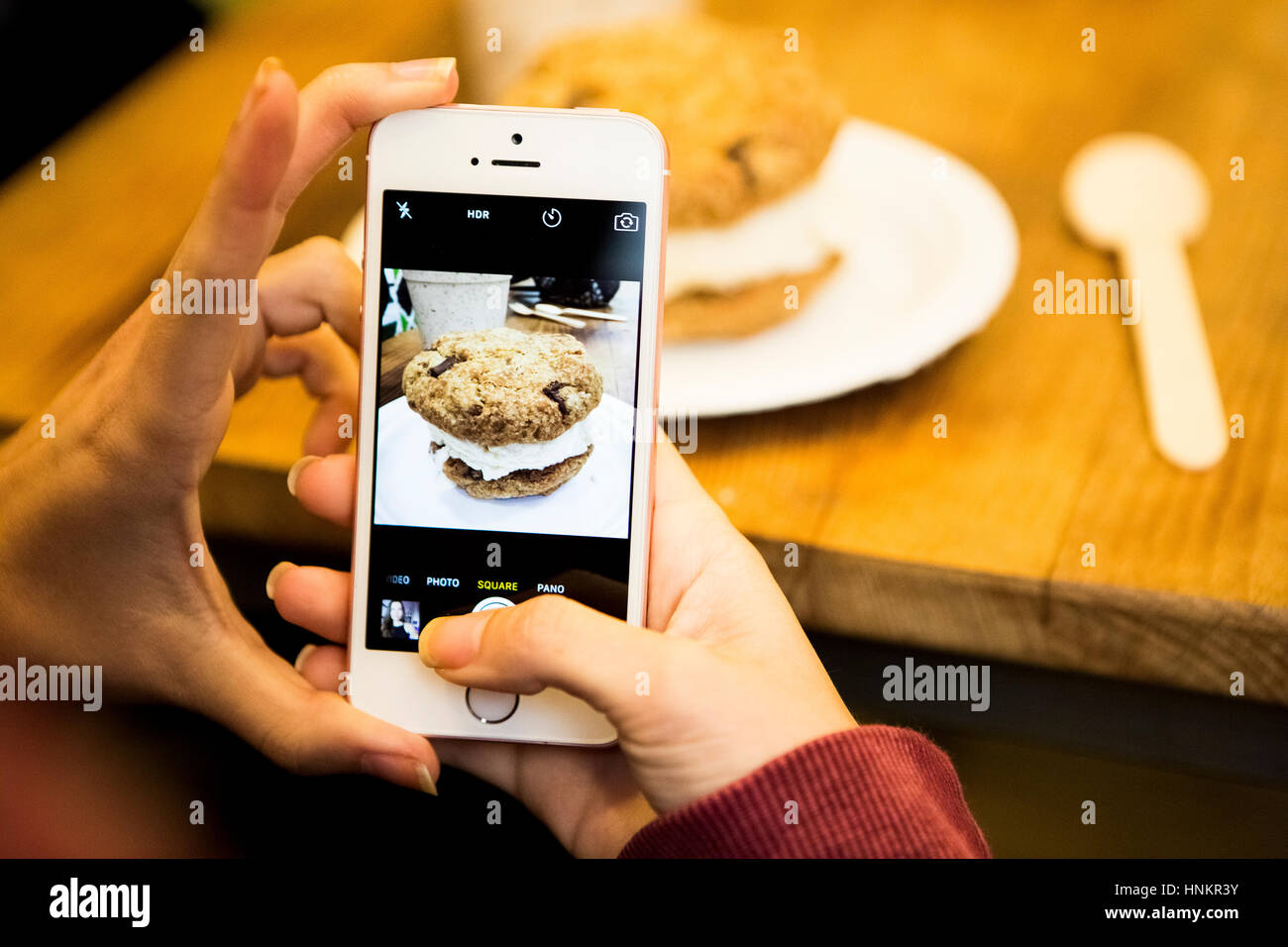 Ice cream sandwich cookies photographiés et Instagrammed par food blogger. Banque D'Images