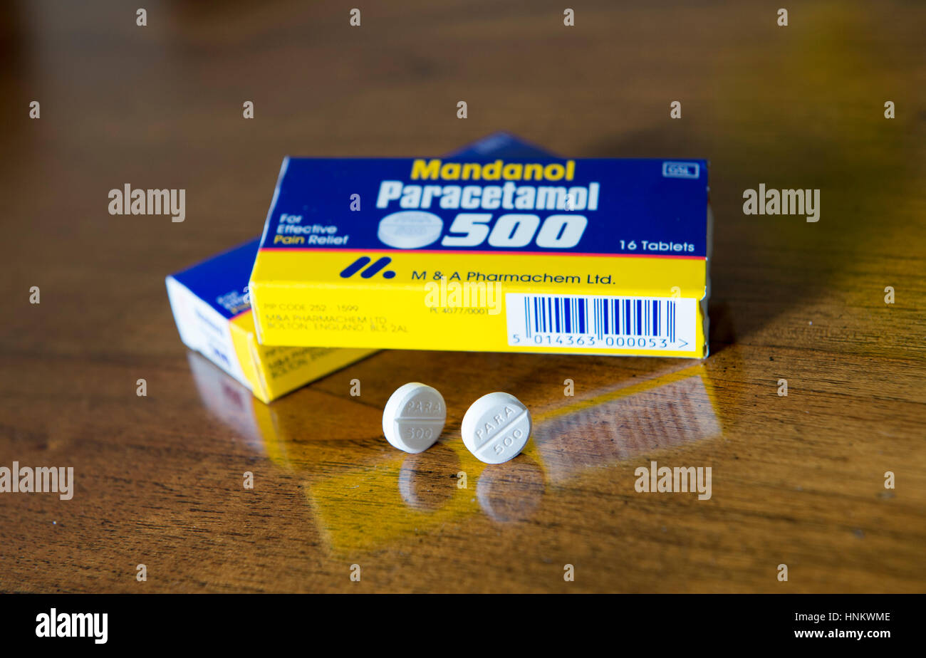Mandanol Paracetamol comprimés pour le soulagement de la douleur achetés en vente libre chez les chimistes Banque D'Images