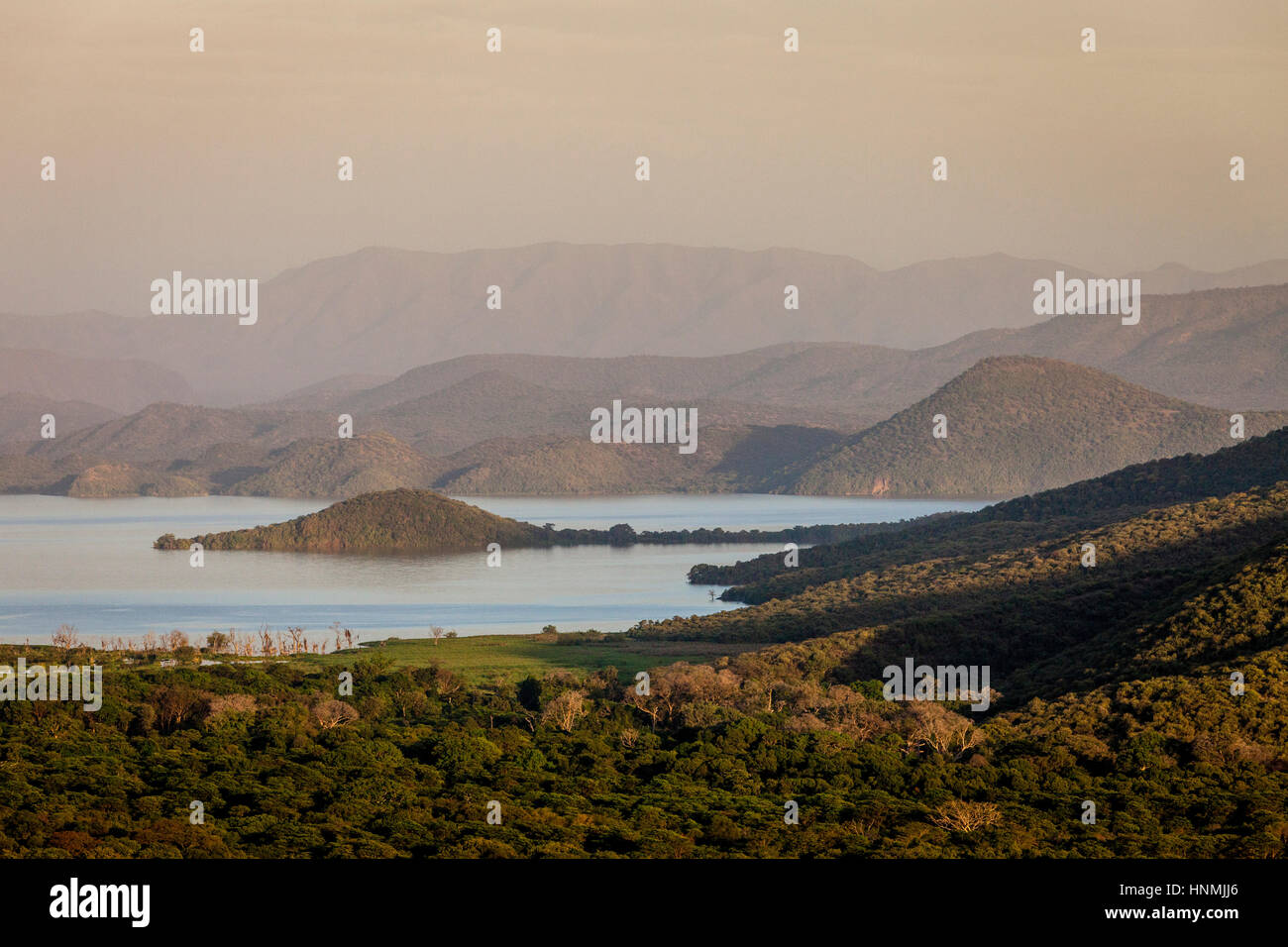 Coucher de soleil sur lac abaya, Parc National de Nechisar, Arba Minch, Ethiopie Banque D'Images