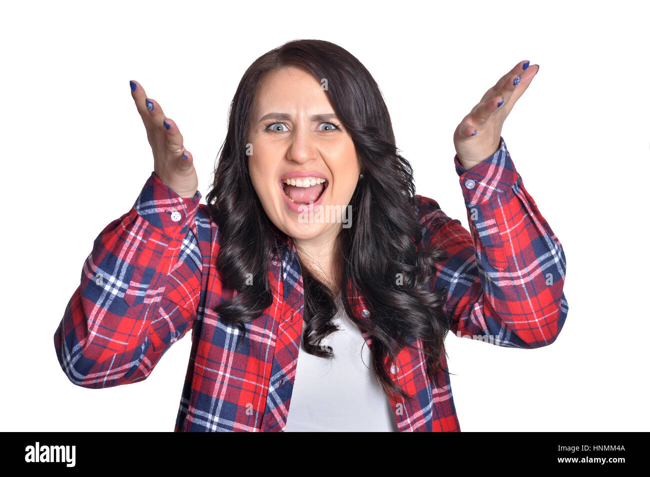 Jeune brunette woman making expression du visage Banque D'Images