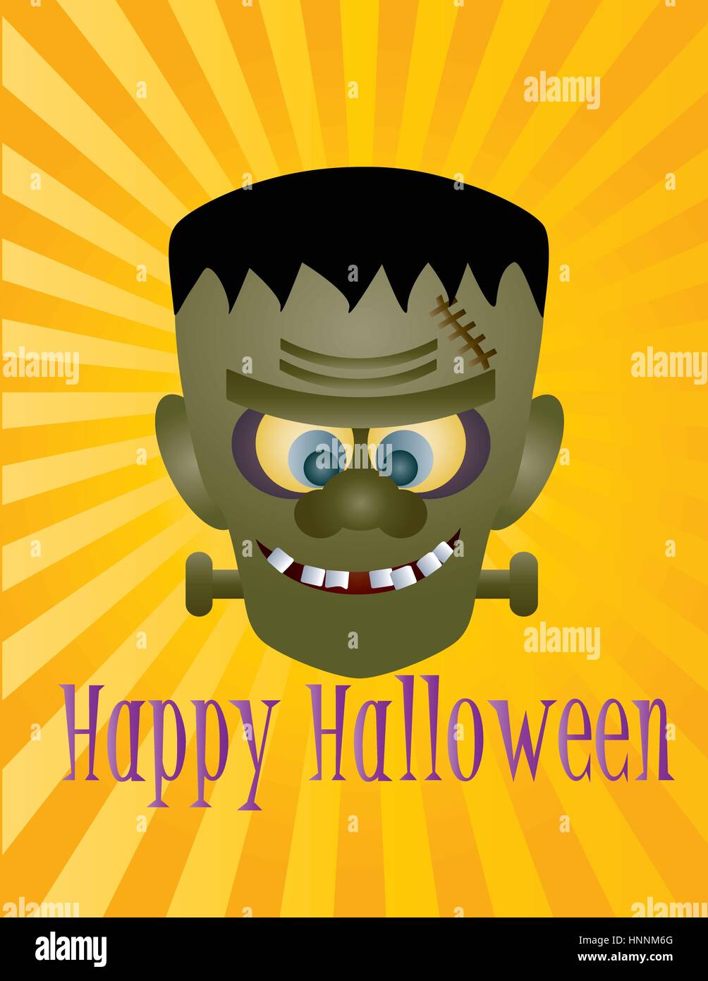 Happy Halloween monstre Frankenstein avec les rayons du soleil et de l'illustration du texte Illustration de Vecteur