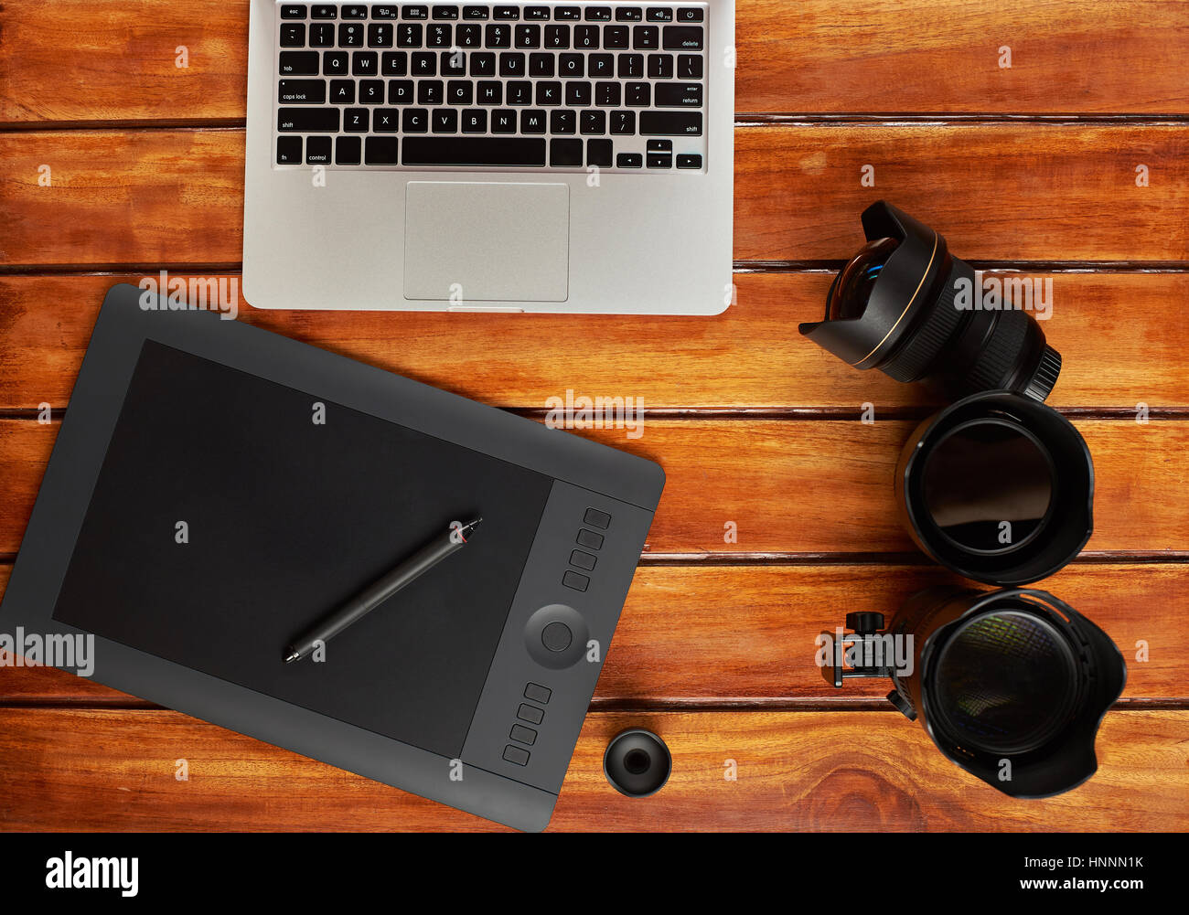 Travail d'édition de photo photographe Vue de dessus Banque D'Images