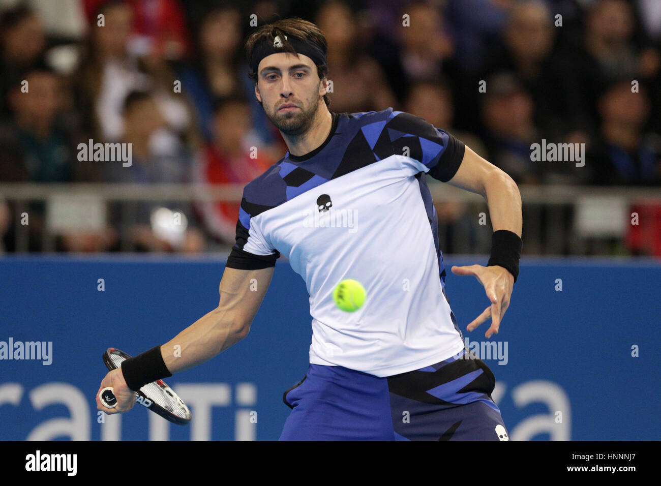 Sofia, Bulgarie - 11 Février 2017 : Nikoloz Basilashvili (photo) à partir de la Géorgie joue contre Grigor Dimitrov de la Bulgarie à l'occasion d'un match de Sofi Banque D'Images