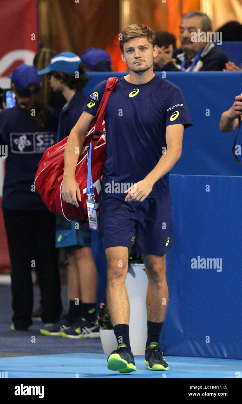 Sofia, Bulgarie - 12 Février 2017 : David Goffin à partir de la Belgique (photo) avant de jouer contre Grigor Dimitrov de la Bulgarie pendant le match final Banque D'Images