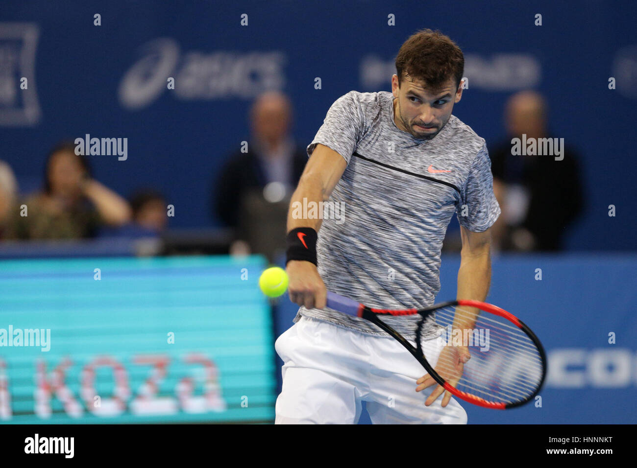 Sofia, Bulgarie - 12 Février 2017 : Grigor Dimitrov (photo) de la Bulgarie joue contre David Goffin de Belgique durant le match final de Sofi Banque D'Images