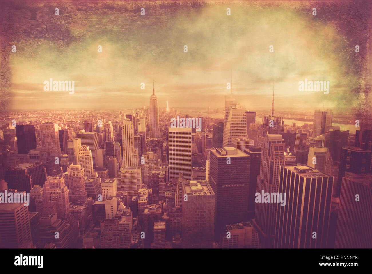 Vue sur la ville de New York à partir de midtown Manhattan avec effet de texture grunge vintage Banque D'Images