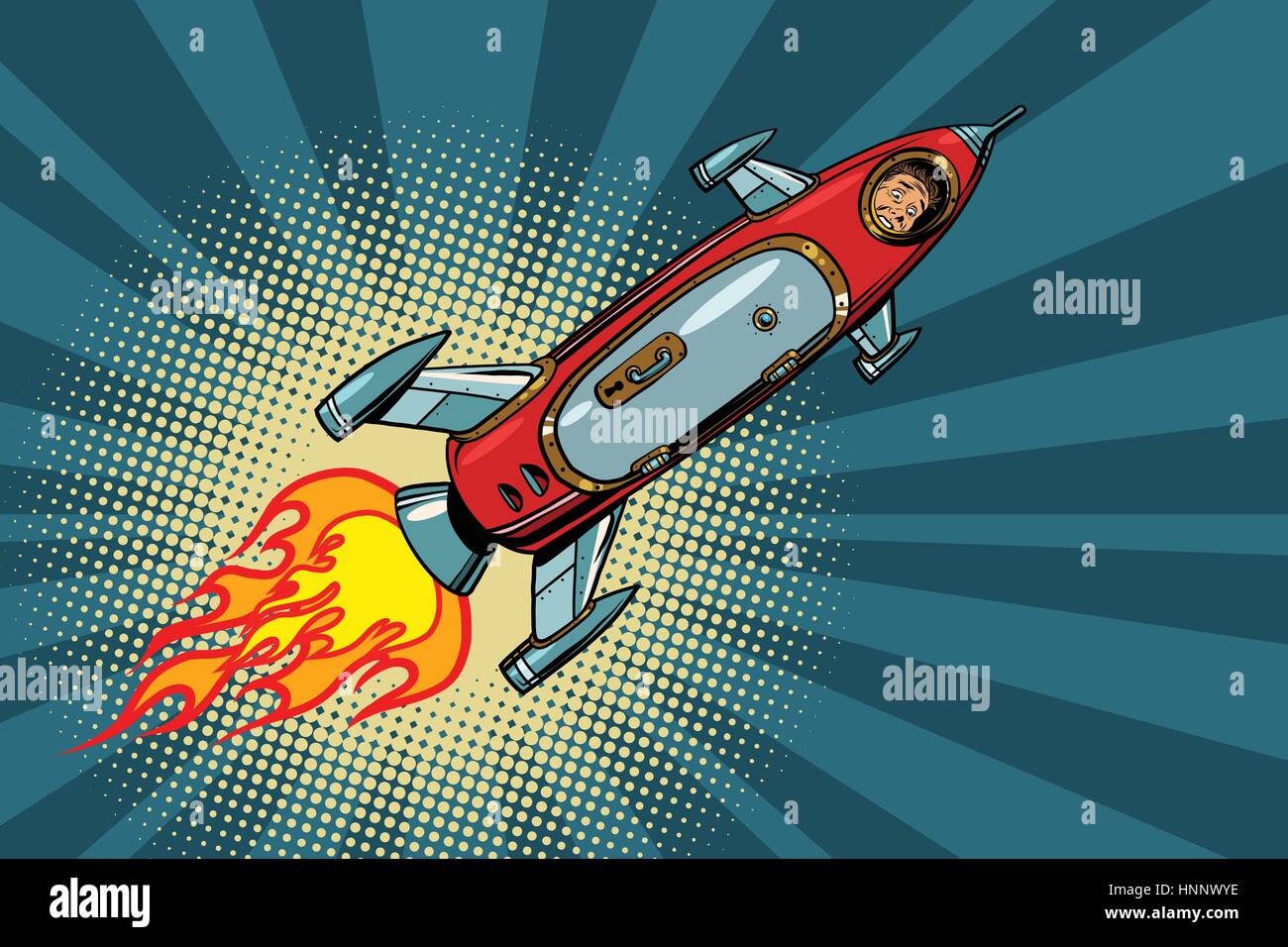 L'astronaute Vintage dans un petit vaisseau dans l'espace. pop art retro vector illustration bande dessinée. La science et les vols vers d'autres planètes Illustration de Vecteur
