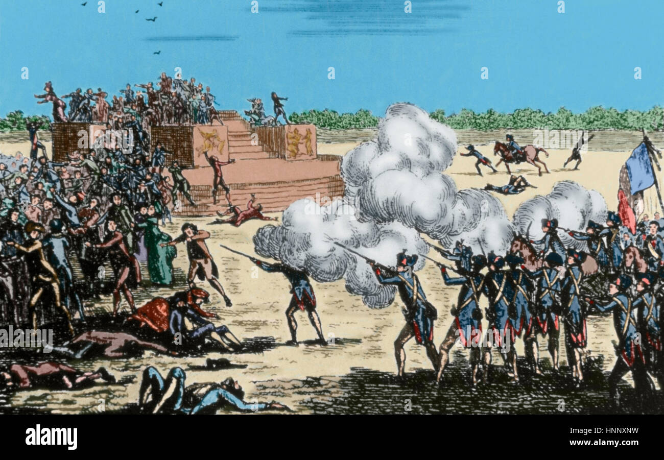 Révolution française (1789-1799). Champ de Mars massacre (17 juillet 1791). Anonyme. La gravure. De couleur. Banque D'Images