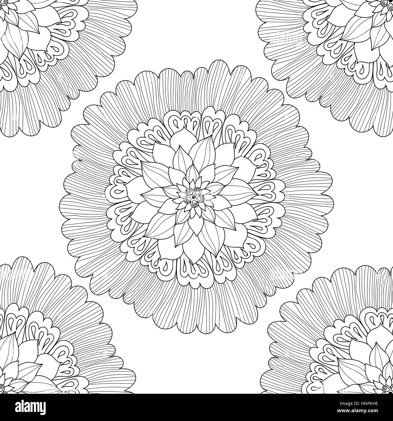Mandala. Ornement rond noir et blanc. Page à colorier. Vector illustration. Modèle sans couture Illustration de Vecteur