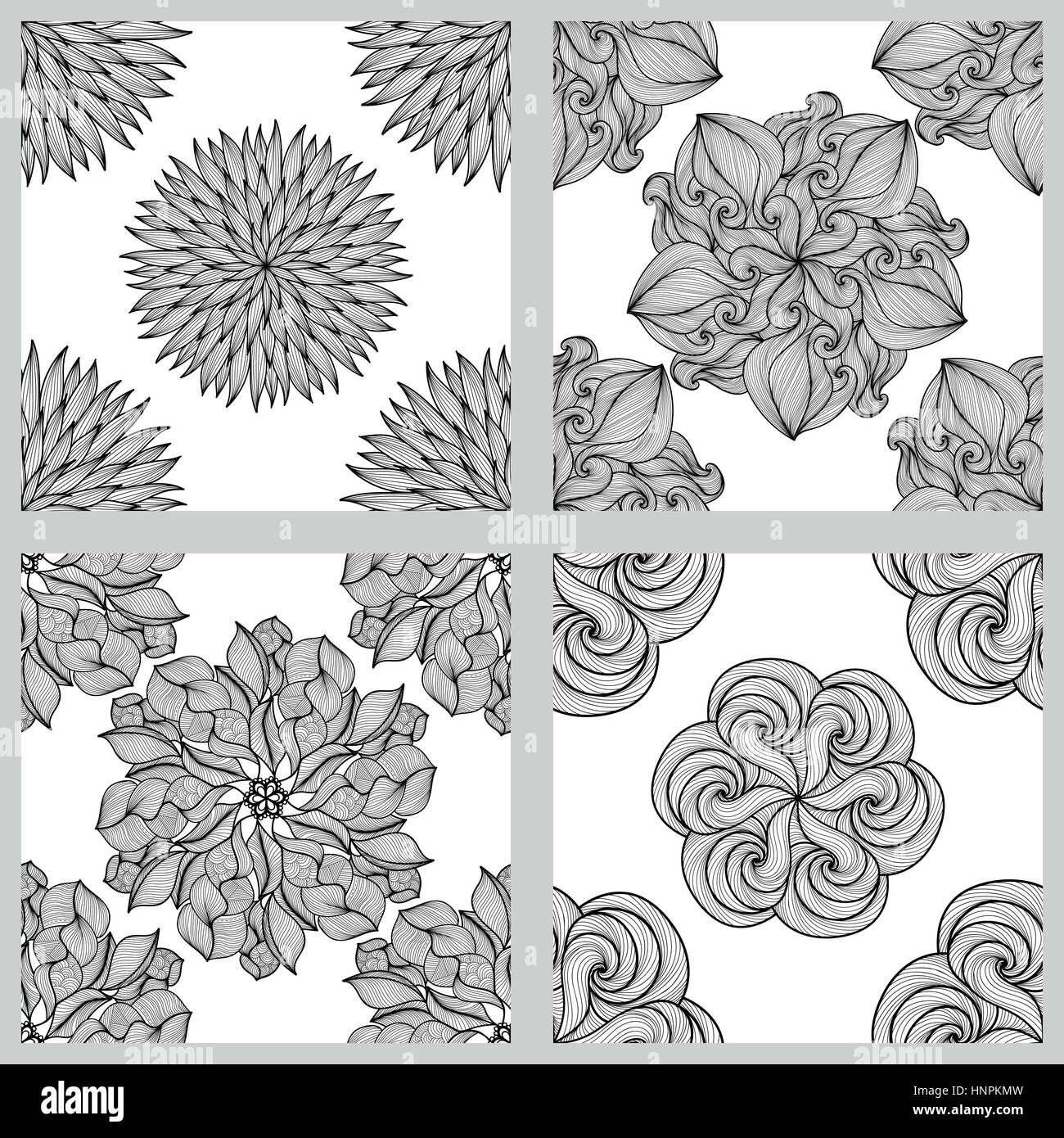 Ensemble de modèles sans couture de Mandala. Ornement rond noir et blanc. Page à colorier. Vector illustration. Illustration de Vecteur