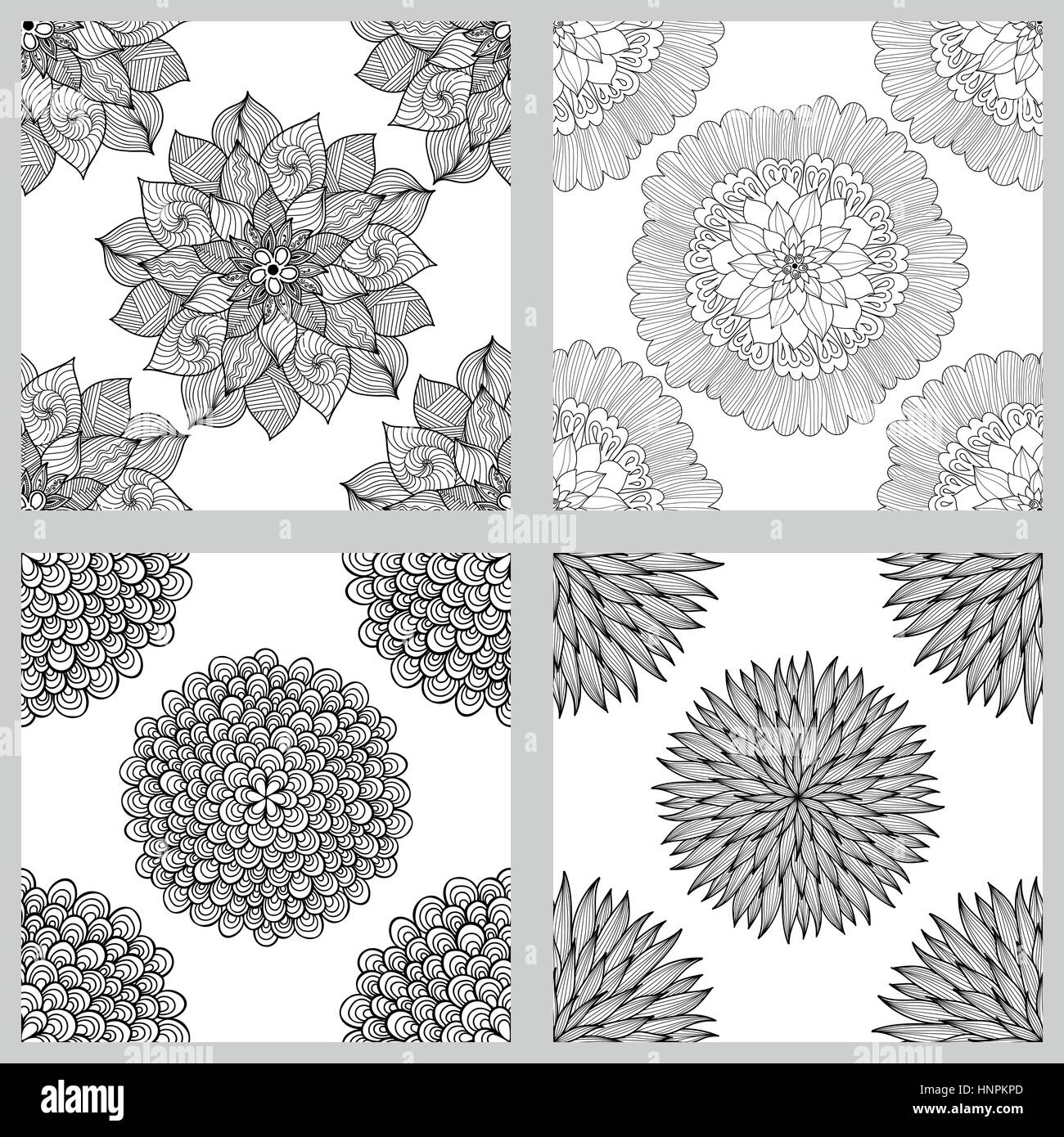 Ensemble de modèles sans couture de Mandala. Ornement rond noir et blanc. Page à colorier. Vector illustration. Illustration de Vecteur