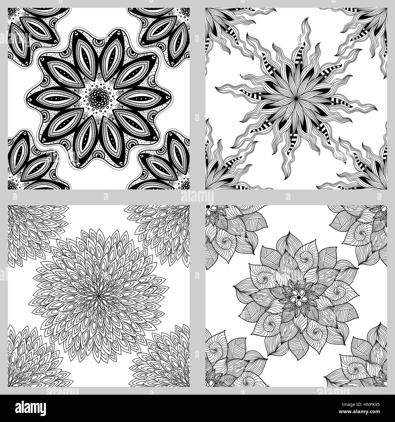Ensemble de modèles sans couture de Mandala. Ornement rond noir et blanc. Page à colorier. Vector illustration. Illustration de Vecteur