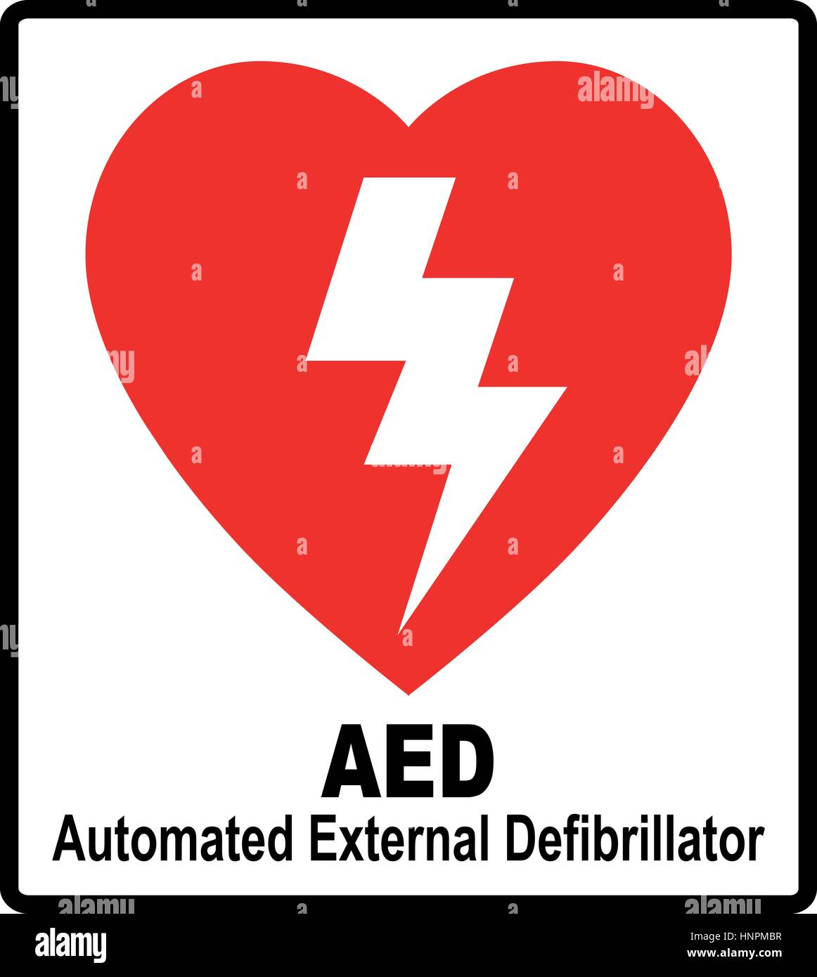 Vecteur d'un AED rouge Autocollant avec forme de coeur et la foudre un défibrillateur automatique externe Illustration de Vecteur