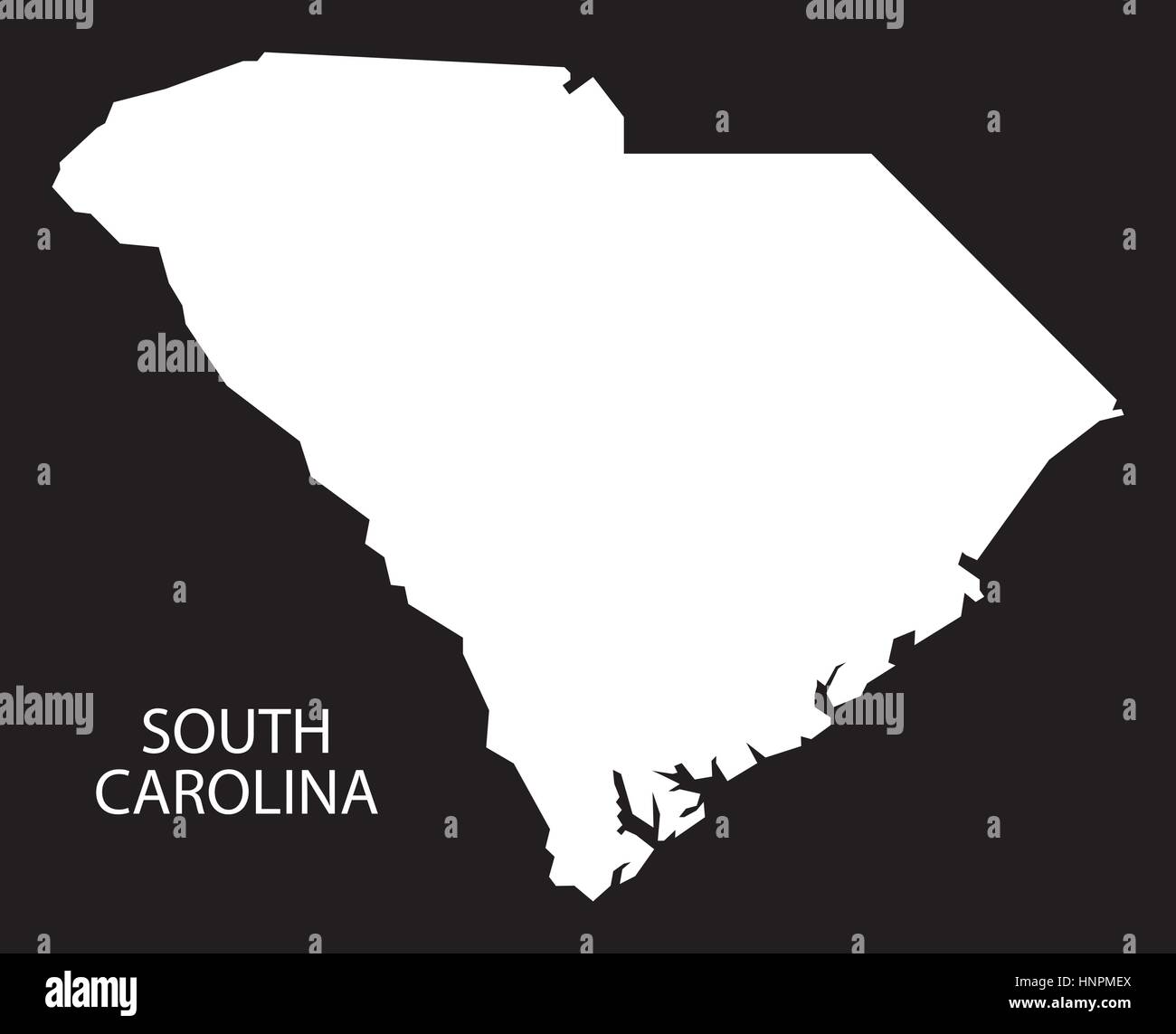 Caroline du Sud USA Map silhouette inversé noir Illustration de Vecteur