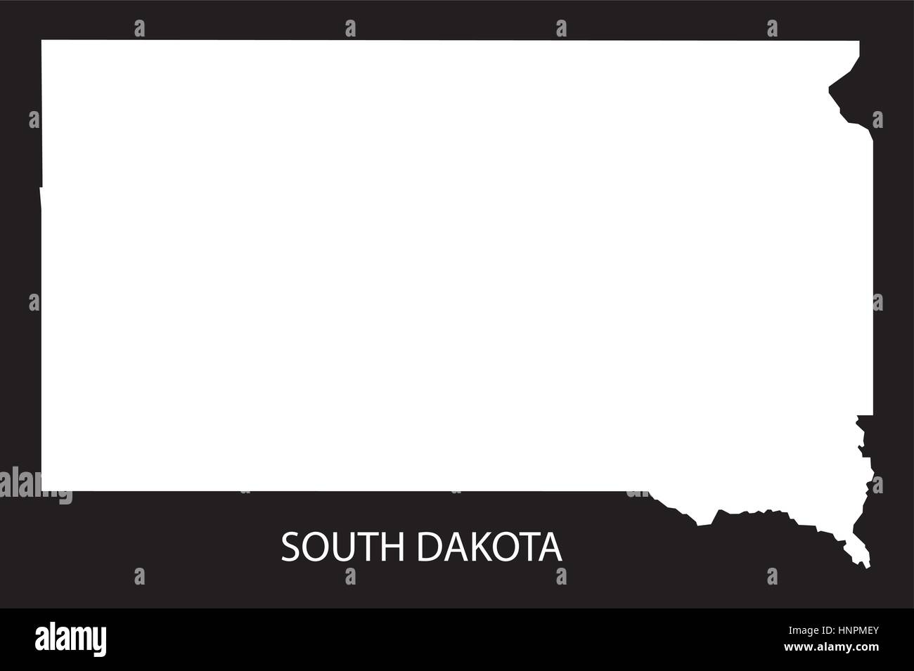 Le Dakota du Sud USA Map silhouette inversé noir Illustration de Vecteur