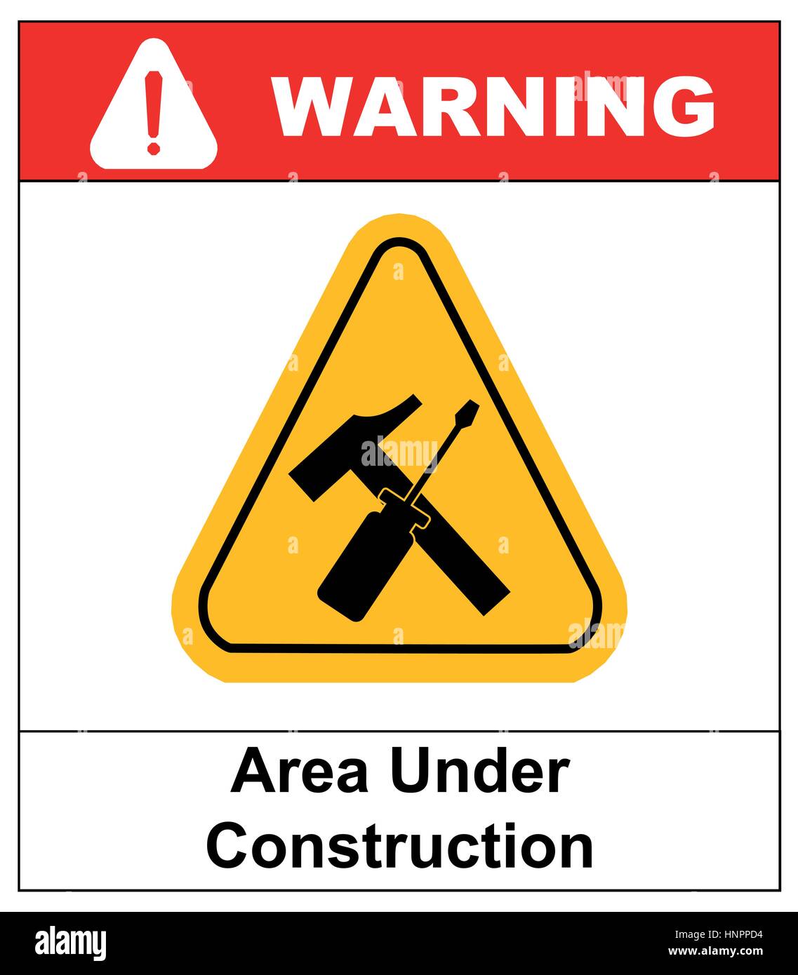 La surface du vecteur en construction. Symbole d'avertissement en triangle jaune pour les lieux publics. Tournevis marteau traversé. Illustration de Vecteur