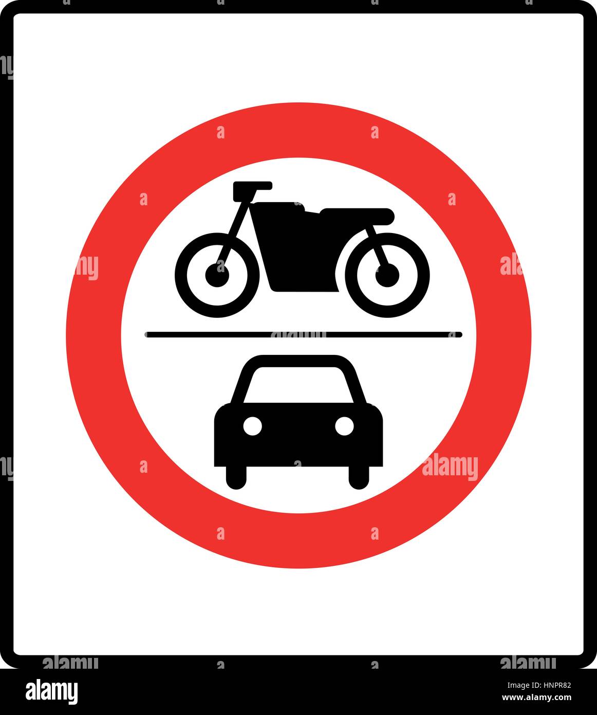 Pas de véhicules à moteur, signe d'avertissement pour bannière vecteur route en interdiction générale isolated on white. pas de voiture ou moto symbole. Illustration de Vecteur