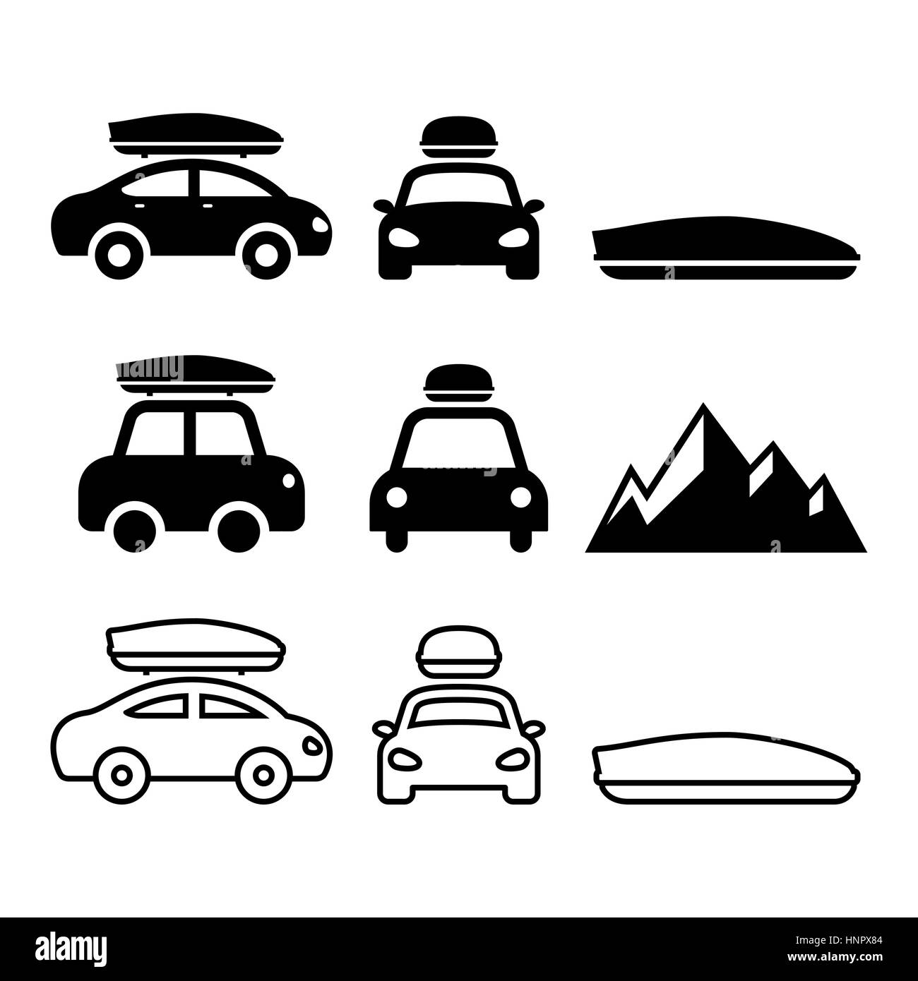 Coffre de toit voiture, barres de toit ou le transporteur vector icons set Illustration de Vecteur