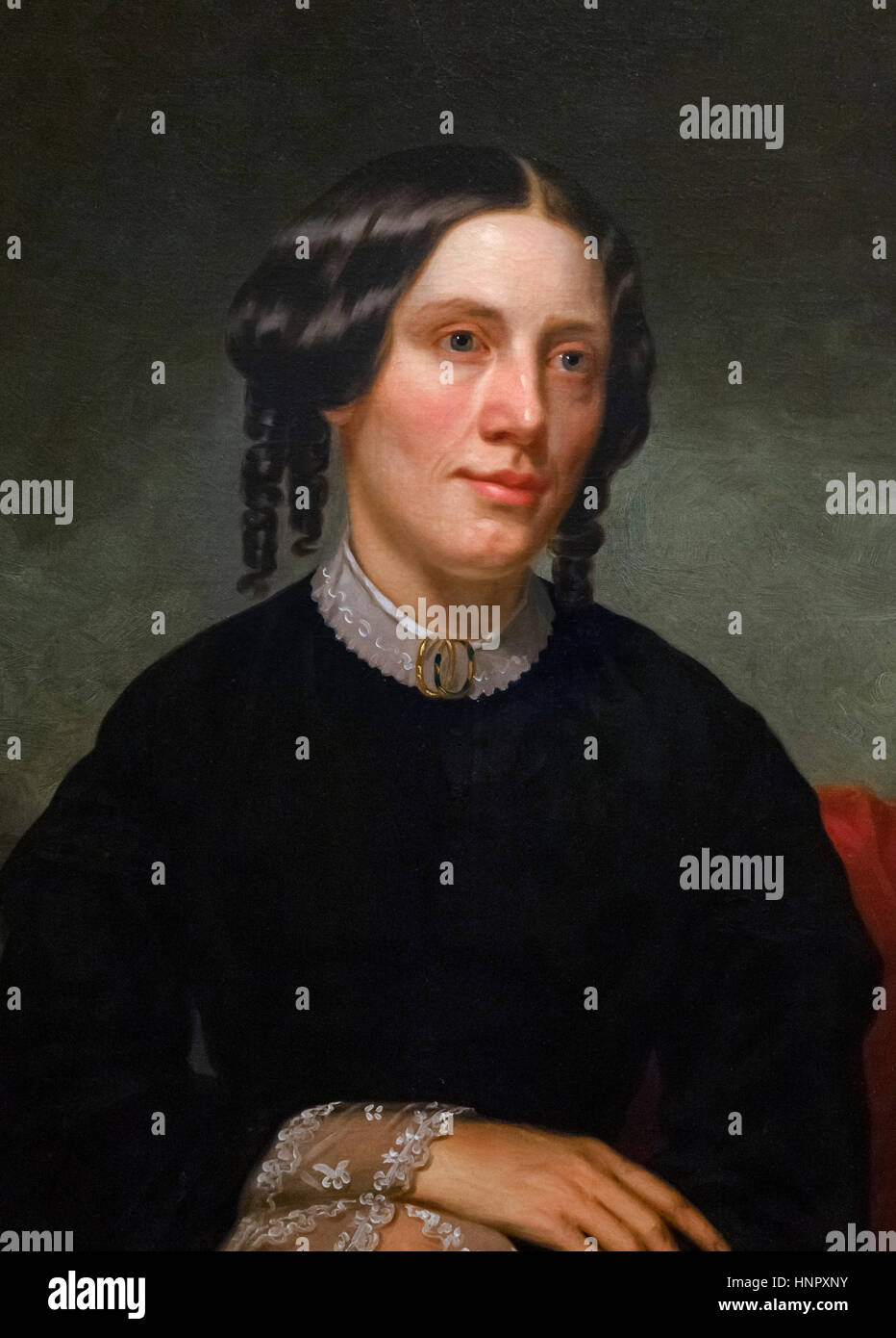 Harriet Beecher Stowe (1811-1896), portrait par Alanson Fisher, huile sur toile, 1853. Harriet Beecher Stowe est un écrivain américain et abolitionniste, célèbre pour son roman 'Uncle Tom's Cabin" publié en 1852. Banque D'Images