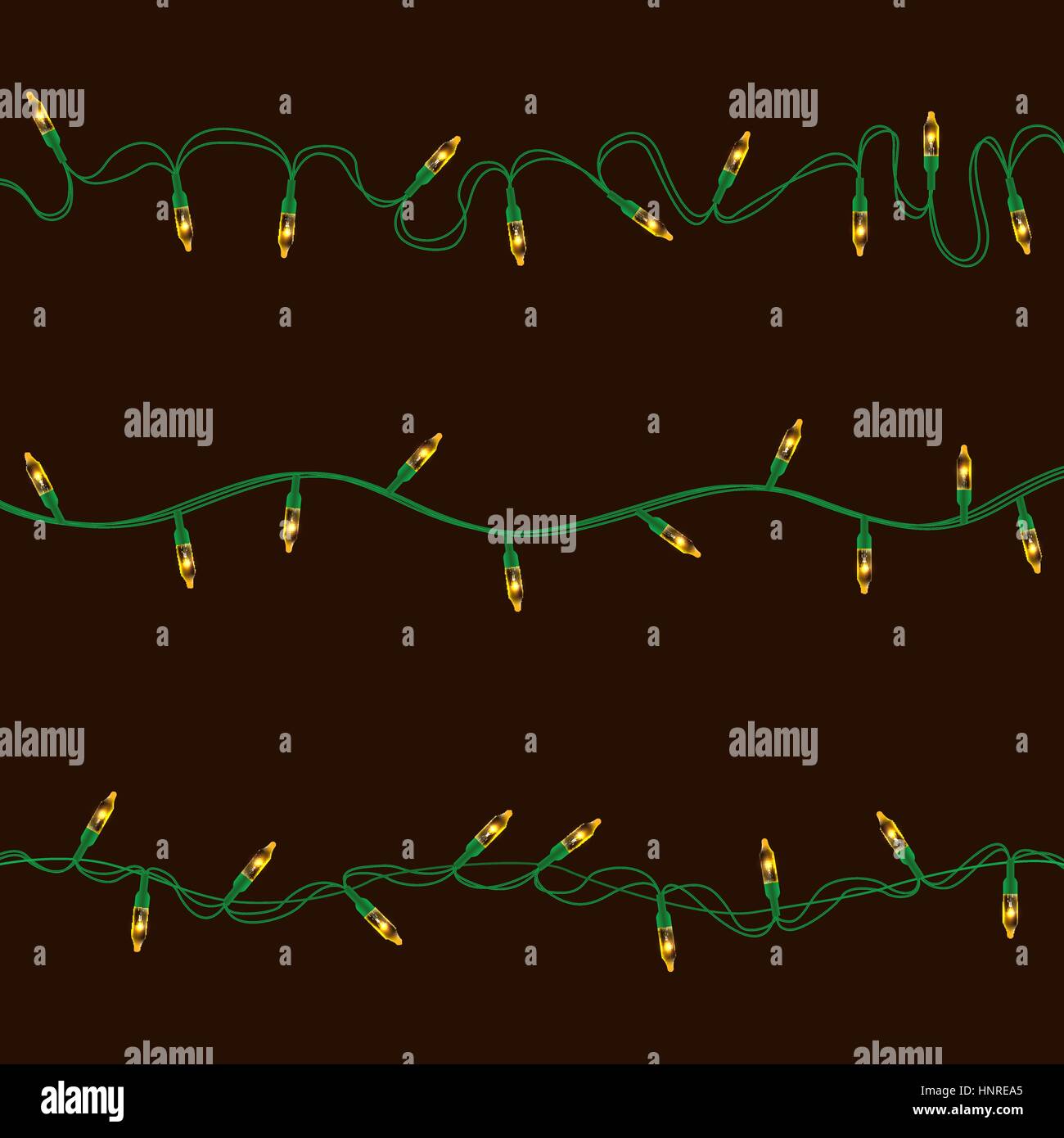 Ensemble de lumières brillantes jaunes garland avec supports isolé sur fond transparent. Noël, Nouvel An décoration partie des éléments de conception réaliste. Illustration de Vecteur