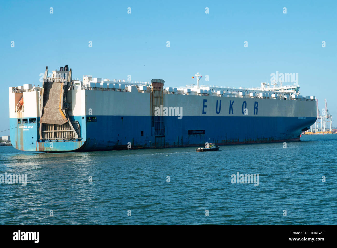 Matin Lucy voiture arrivant à Southampton docks le 7 février 2017 Prise de Mayflower Park Banque D'Images