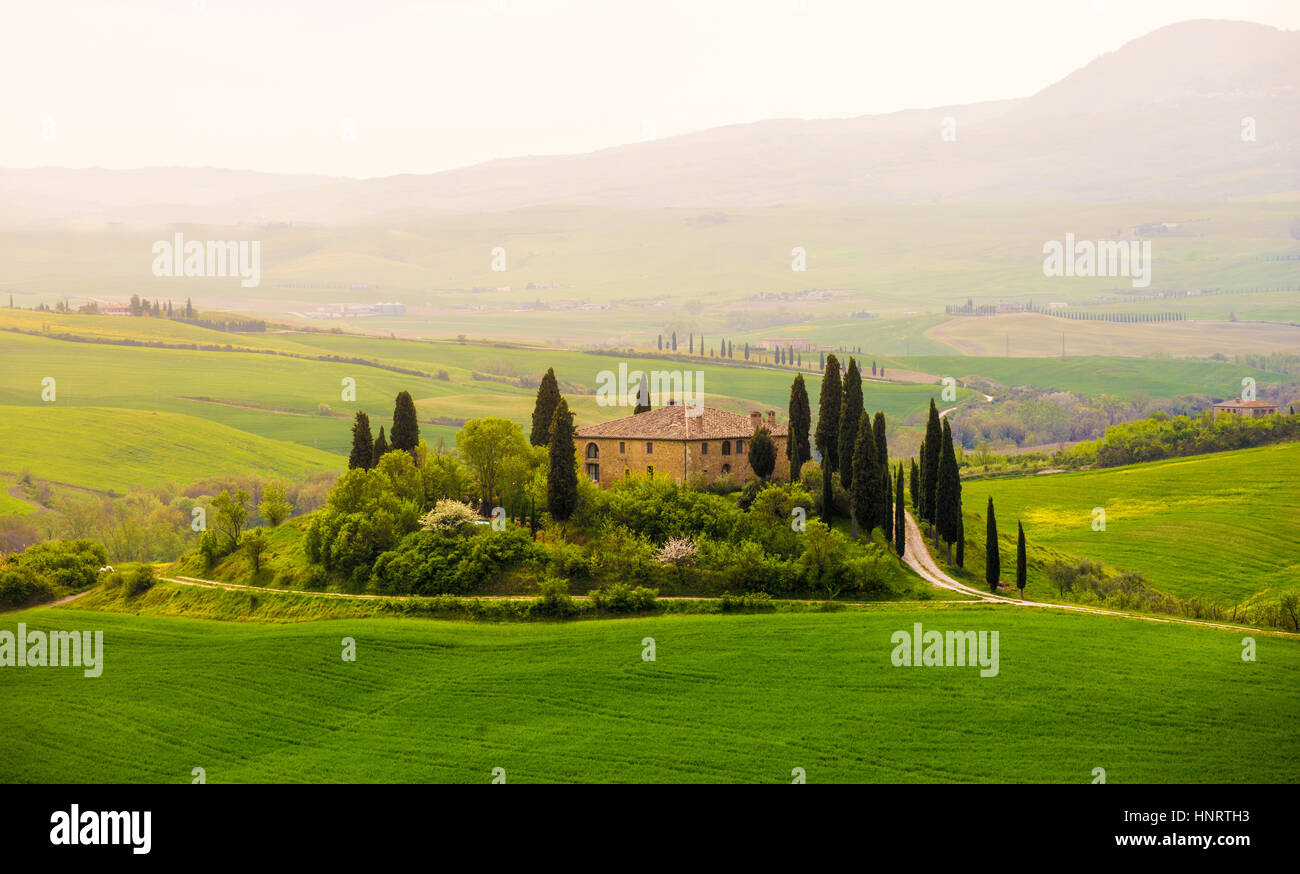 Toscane, Val d'Orcia. Collines et le paysage, Italie Banque D'Images