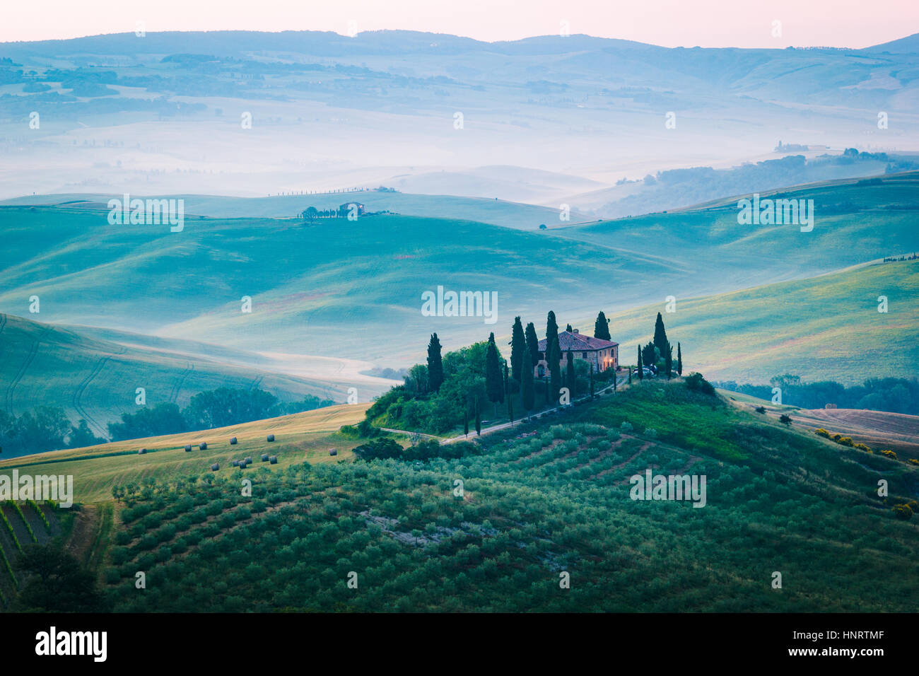 Toscane, Val d'Orcia. Collines et le paysage, Italie Banque D'Images