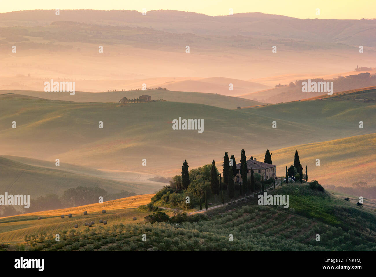 Toscane, Val d'Orcia. Collines et le paysage, Italie Banque D'Images